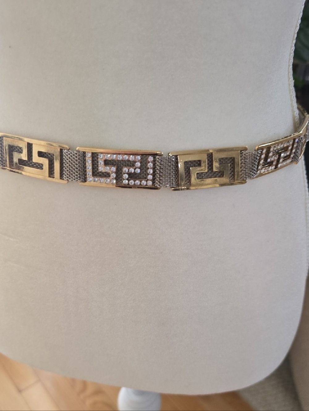 Gold Link Waist Chain Belt with Crystal Accents